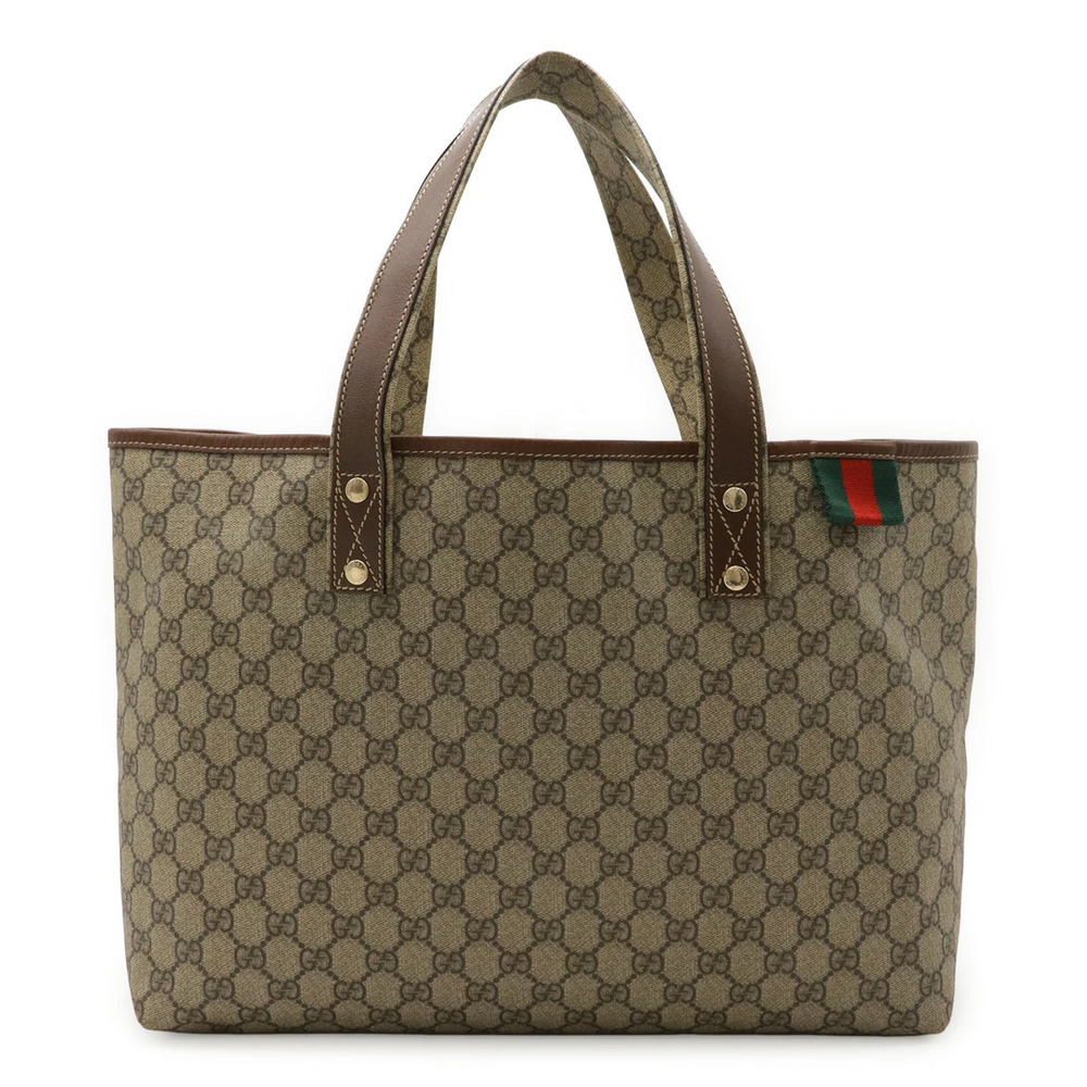 Gucci GG Plus Supreme Sherry Tote Bag Shoulder Leather Beige Brown Cream Brown